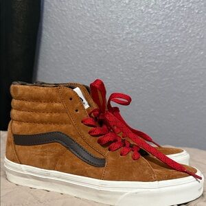Vans Brown Suede High-Top Sneakers with Red Laces
